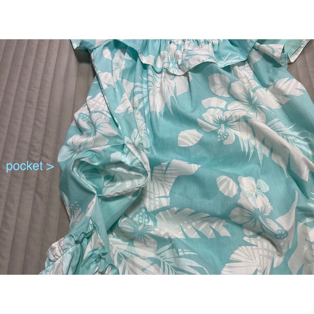 VTG 80/90s Kole Kole Hawaiian Aloha Muu Muu Ruffle Dress Aqua Monstera Women's S - Picture 5 of 16